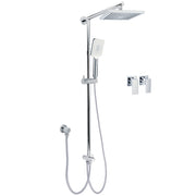 WELS Square Plastic Shower 8" Rainfall Head 3 Mode Handheld Sliding Rail Wall Arm + Twin Taps V1233-HS002M4CSC842SS0801CPF0272A