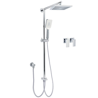 WELS Square Plastic Shower 8" Rainfall Head 3 Mode Handheld Sliding Rail Wall Arm + Twin Taps V1233-HS002M4CSC842SS0801CPF0272A