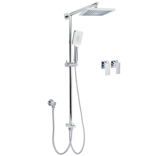 WELS Square Plastic Shower 8" Rainfall Head 3 Mode Handheld Sliding Rail Wall Arm + Twin Taps V1233-HS002M4CSC842SS0801CPF0272A