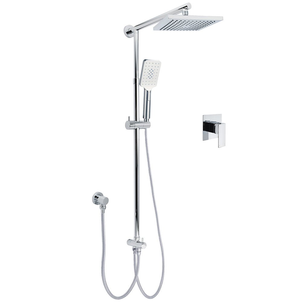 WELS Square Plastic Shower 8" Rainfall Head 3 Mode Handheld Sliding Rail Wall Arm With Mixer V1233-HS002M4CSC842SS0801KSQ201CR