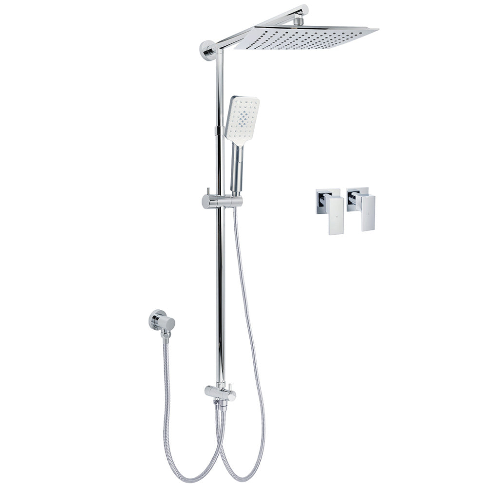 WELS Chrome Square 10" Rain Shower Head 3 Mode Handheld Sliding Rail Wall Arm Taps Set V1233-HS002M4CSC842SS1001CPF0272A