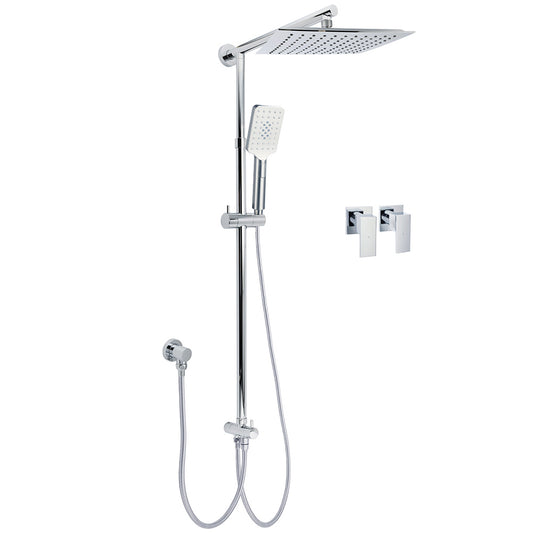 WELS Chrome Square 10" Rain Shower Head 3 Mode Handheld Sliding Rail Wall Arm Taps Set V1233-HS002M4CSC842SS1001CPF0272A