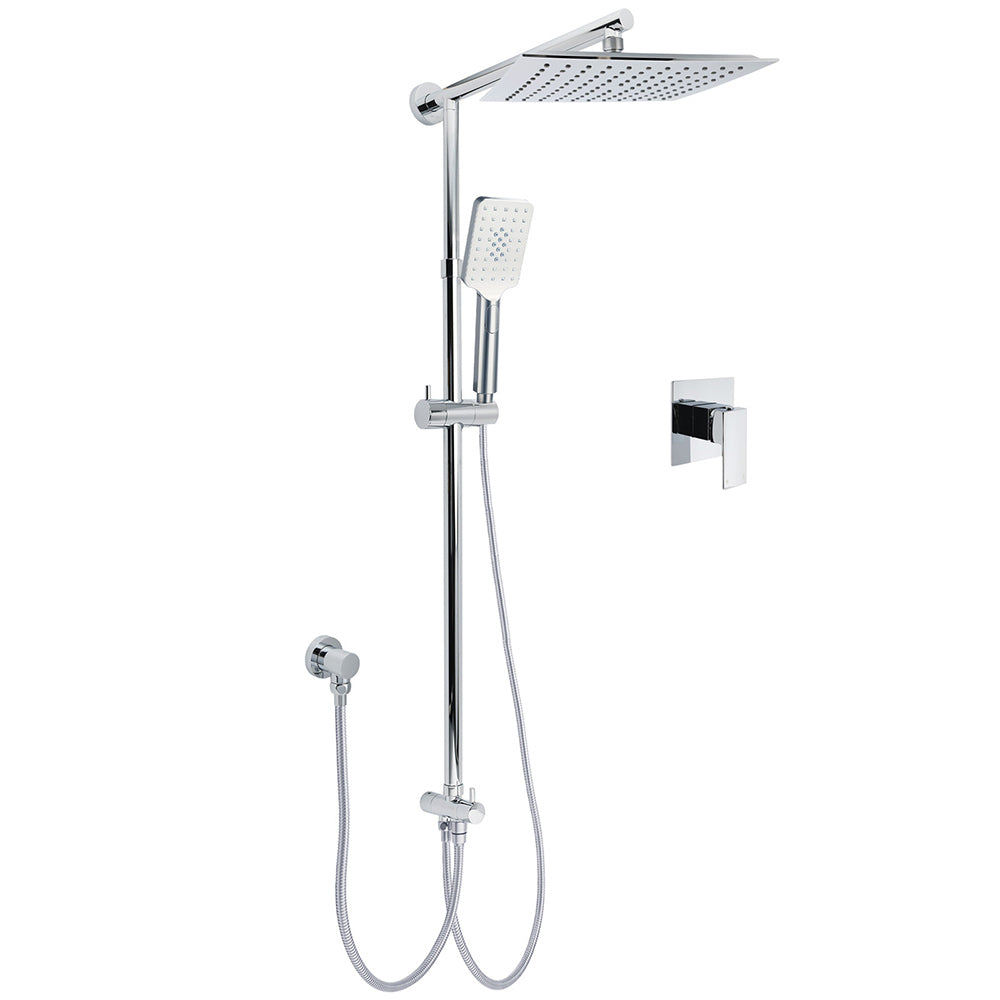 WELS Chrome Square 10" Rain Shower Head 3 Mode Handheld Sliding Rail Wall Arm With Mixer V1233-HS002M4CSC842SS1001KSQ201CR