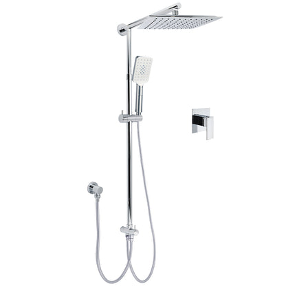 WELS Chrome Square 10" Rain Shower Head 3 Mode Handheld Sliding Rail Wall Arm With Mixer V1233-HS002M4CSC842SS1001KSQ201CR