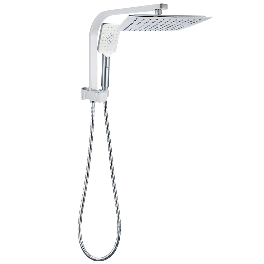 WELS Dual Square Shower Head 3 Mode Handheld Diverter Wall Arm 10" Rain Set V1233-HS002M4CSS1001A702