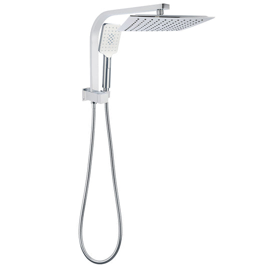 WELS Dual Square Shower Head 3 Mode Handheld Diverter Wall Arm 10" Rain Set V1233-HS002M4CSS1001A702