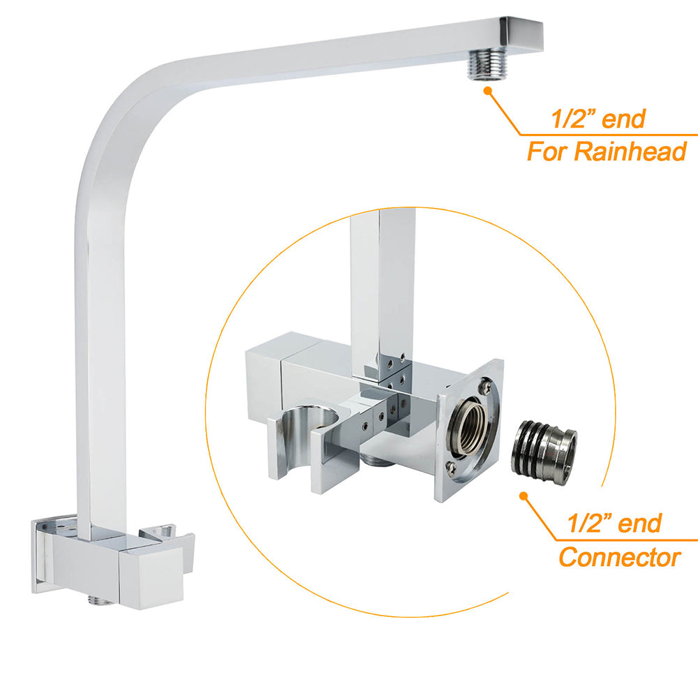 WELS Dual Square Shower Head 3 Mode Handheld Diverter Wall Arm 10" Rain Set V1233-HS002M4CSS1001A702