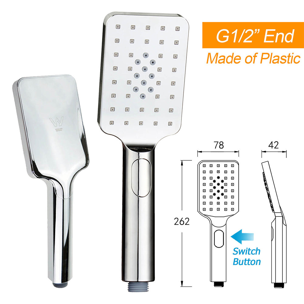 WELS Dual Square Shower Head 3 Mode Handheld Diverter Wall Arm 10" Rain Set V1233-HS002M4CSS1001A702