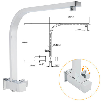 WELS Dual Square Shower Head 3 Mode Handheld Diverter Wall Arm 10" Rain Set V1233-HS002M4CSS1001A702