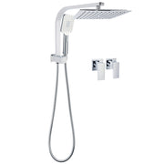 WELS Twin Square 10" Rain Shower Head 3 Mode Handheld Diverter Wall Arm Taps Valve V1233-HS002M4CSS1001A702CPF0272A