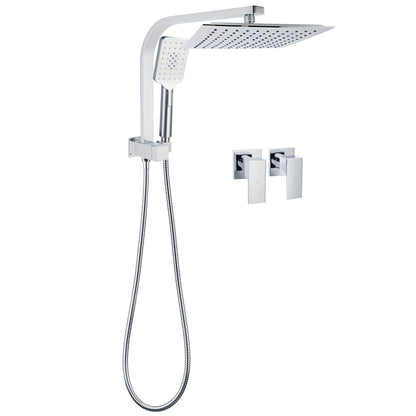 WELS Twin Square 10" Rain Shower Head 3 Mode Handheld Diverter Wall Arm Taps Valve V1233-HS002M4CSS1001A702CPF0272A