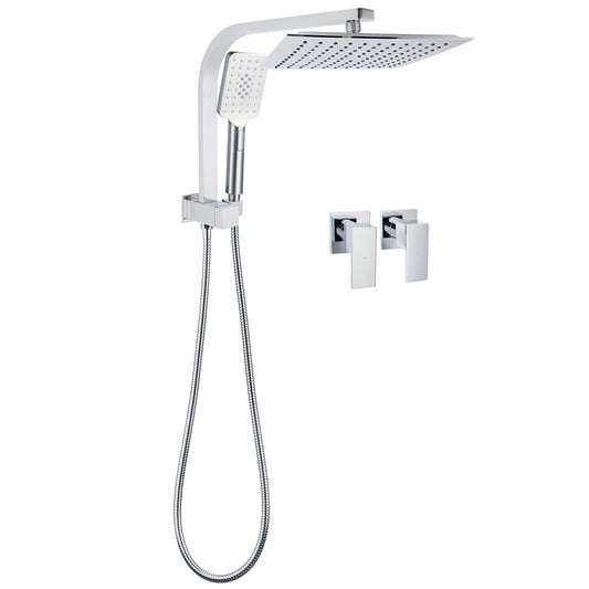 WELS Twin Square 10" Rain Shower Head 3 Mode Handheld Diverter Wall Arm Taps Valve V1233-HS002M4CSS1001A702CPF0272A