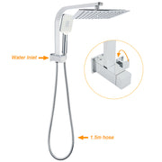 WELS Twin Square 10" Rain Shower Head 3 Mode Handheld Diverter Wall Arm Taps Valve V1233-HS002M4CSS1001A702CPF0272A