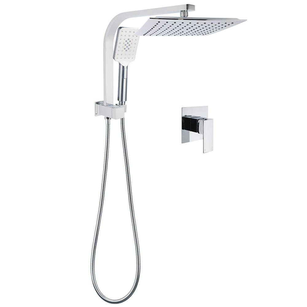 WELS Twin Square 10" Rain Shower Head 3 Mode Handheld Diverter Wall Arm Mixer Set V1233-HS002M4CSS1001A702KSQ201CR