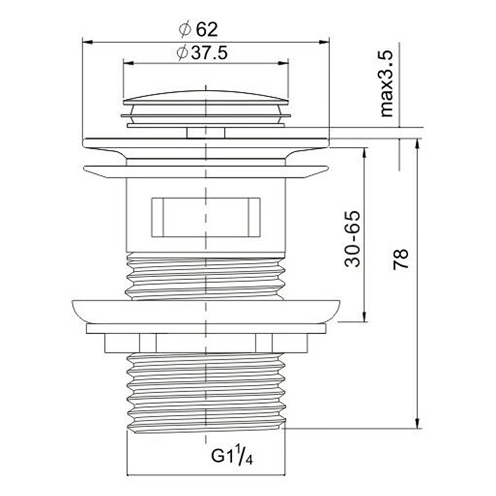 32mm Pop Up Push Brass Waste Plug Overflow Basin Sink Drain Chrome Kit Watermark V1233-K80