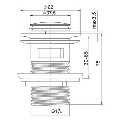 32mm Pop Up Push Brass Waste Plug Overflow Basin Sink Drain Chrome Kit Watermark V1233-K80