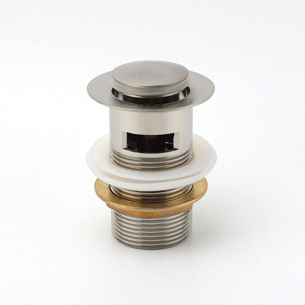 Brushed Nickel 32mm Push Pop Up Waste Plug Overflow Basin Sink Drain Outlet Kit V1233-K80BN