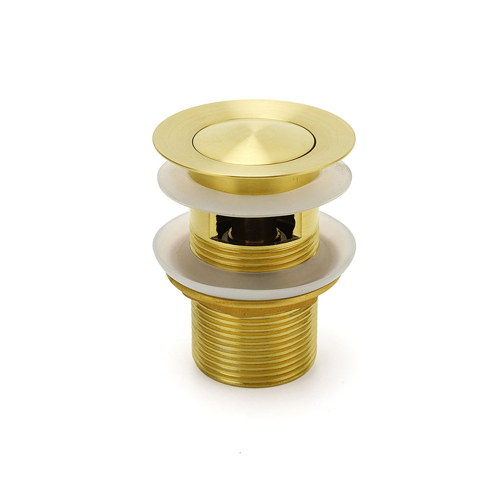 Brushed Gold 32mm Pop Up Push Waste Plug With Overflow Basin Sink Drain Outlet V1233-K80G