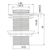 Silver 32mm Pop Up Push Brass Plug Without Overflow Basin Drain Waste Watermark V1233-K81