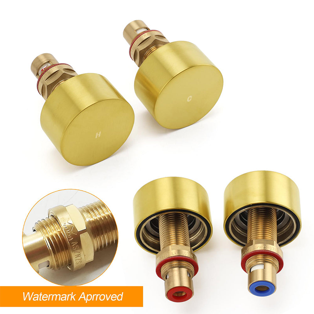 Brushed Gold 1/4 Turn Round Knob Hot Cold Tap Wall Set For Shower Vanity Spout V1233-KC0292BG
