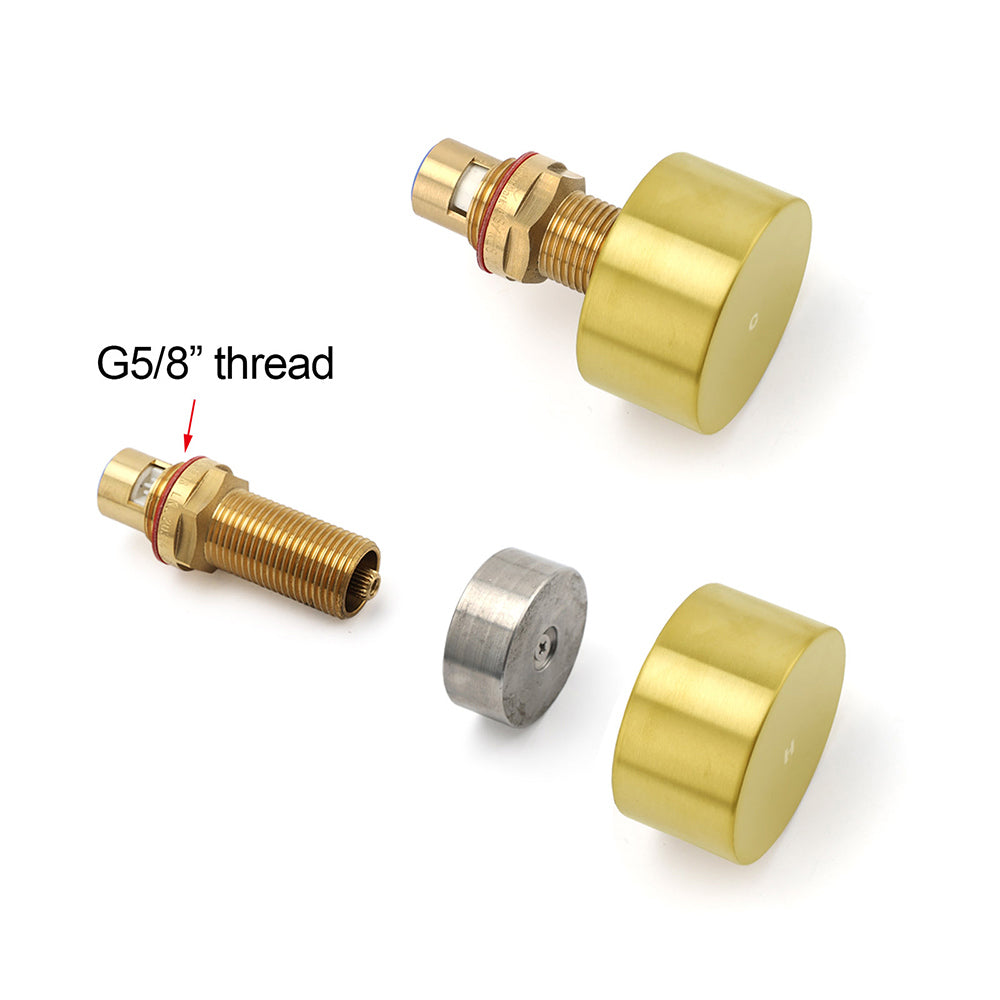 Brushed Gold 1/4 Turn Round Knob Hot Cold Tap Wall Set For Shower Vanity Spout V1233-KC0292BG