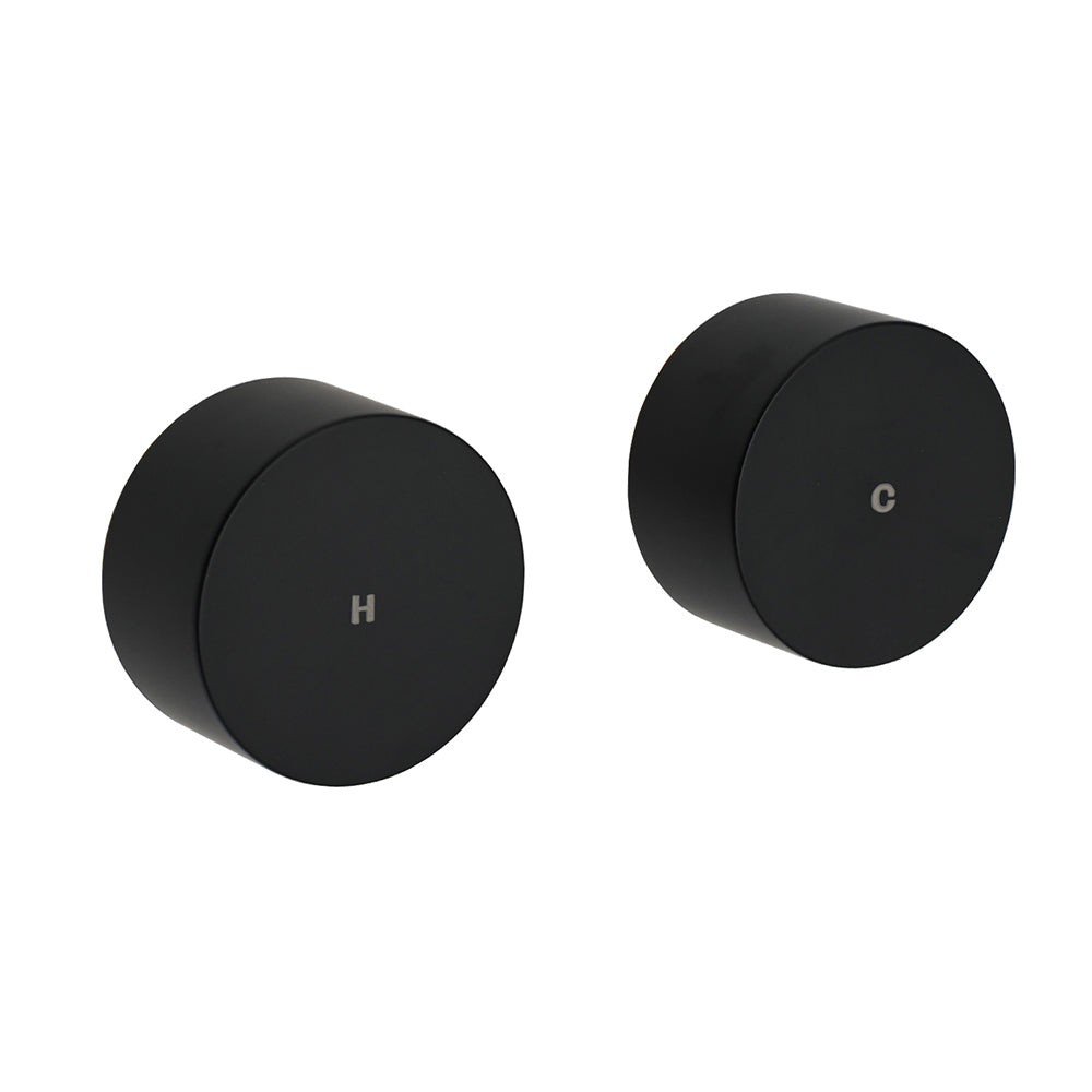 Matt Black Round 1/4 Turn Twin Shower Taps Hot Cold Wall Set Bath Vanity Mixer V1233-KC0292BL