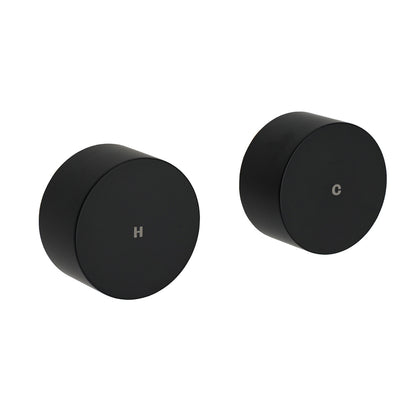 Matt Black Round 1/4 Turn Twin Shower Taps Hot Cold Wall Set Bath Vanity Mixer V1233-KC0292BL