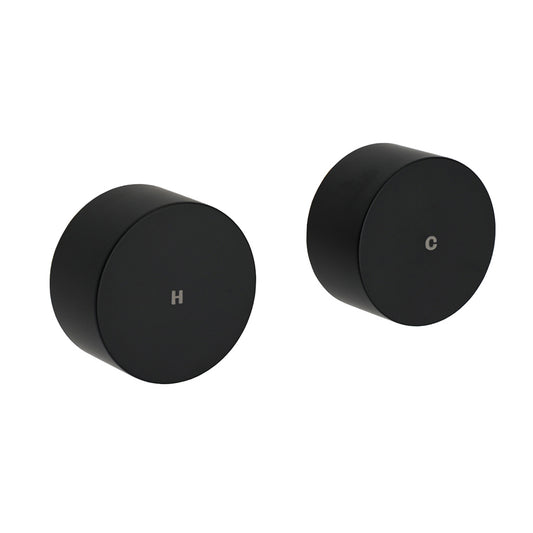 Matt Black Round 1/4 Turn Twin Shower Taps Hot Cold Wall Set Bath Vanity Mixer V1233-KC0292BL