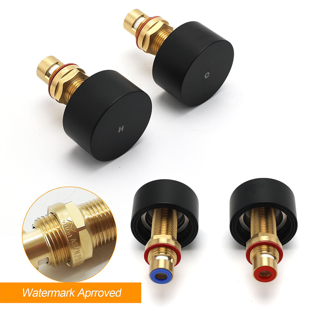 Matt Black Round 1/4 Turn Twin Shower Taps Hot Cold Wall Set Bath Vanity Mixer V1233-KC0292BL