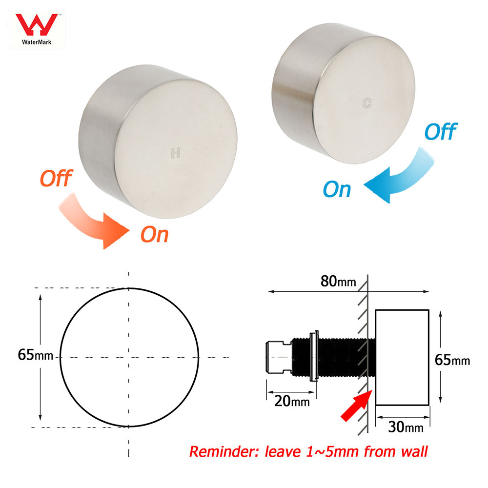 Brushed Nickel Round 1/4 Turn Twin Shower Taps Set Hot Cold Switch Vanity Mixer V1233-KC0292BN