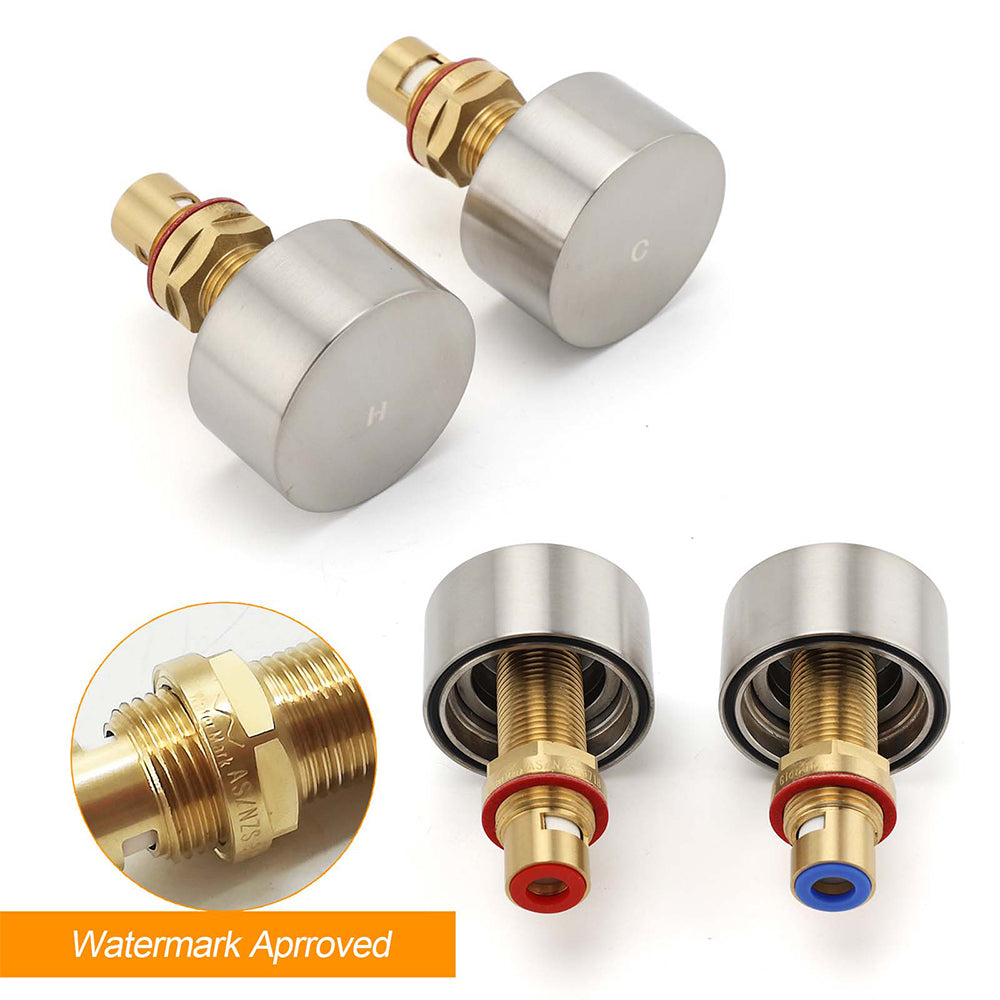 Brushed Nickel Round 1/4 Turn Twin Shower Taps Set Hot Cold Switch Vanity Mixer V1233-KC0292BN