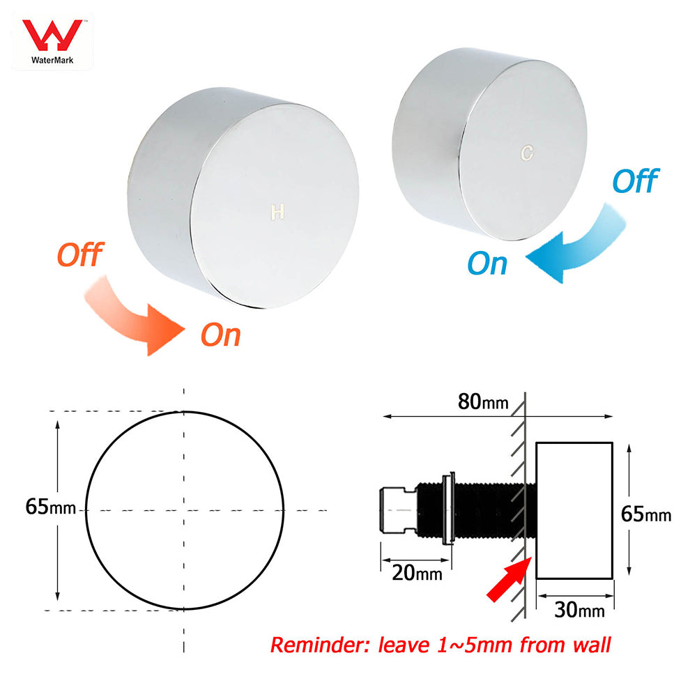Polished Chrome Round 1/4 Turn Twin Shower Taps Set Hot Cold Water Switch Mixer V1233-KC0292CR