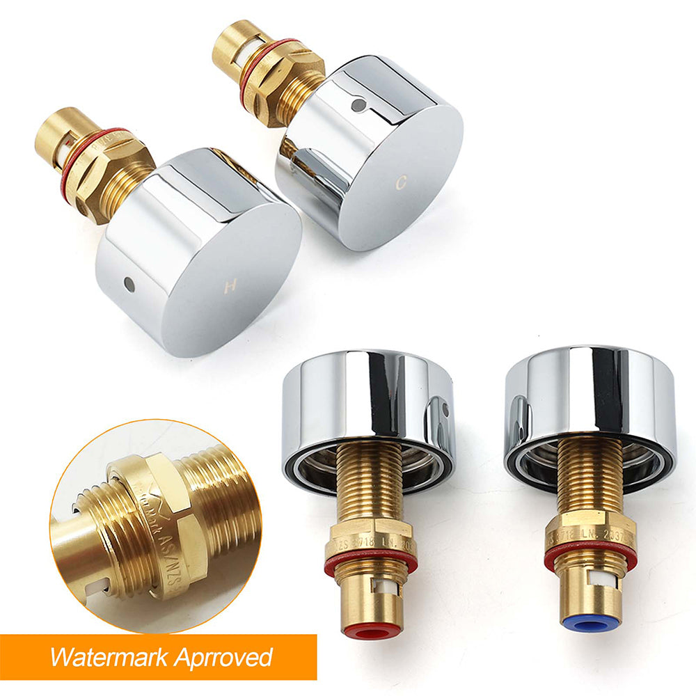 Polished Chrome Round 1/4 Turn Twin Shower Taps Set Hot Cold Water Switch Mixer V1233-KC0292CR