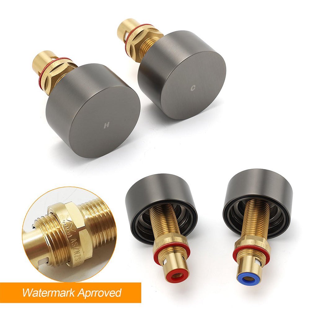 Gun Metal Grey 1/4 Turn Round Hot Cold Tap Wall Set Shower Vanity Spout Switch V1233-KC0292GM