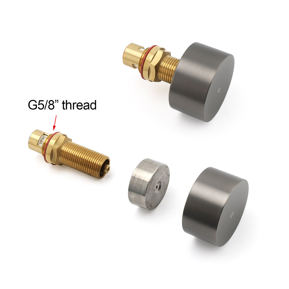Gun Metal Grey 1/4 Turn Round Hot Cold Tap Wall Set Shower Vanity Spout Switch V1233-KC0292GM