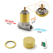 Brushed Gold Round Knob Turn Shower Hot Cold Mixer Tap Valve Ceramic Cartridge V1233-KC1292BG
