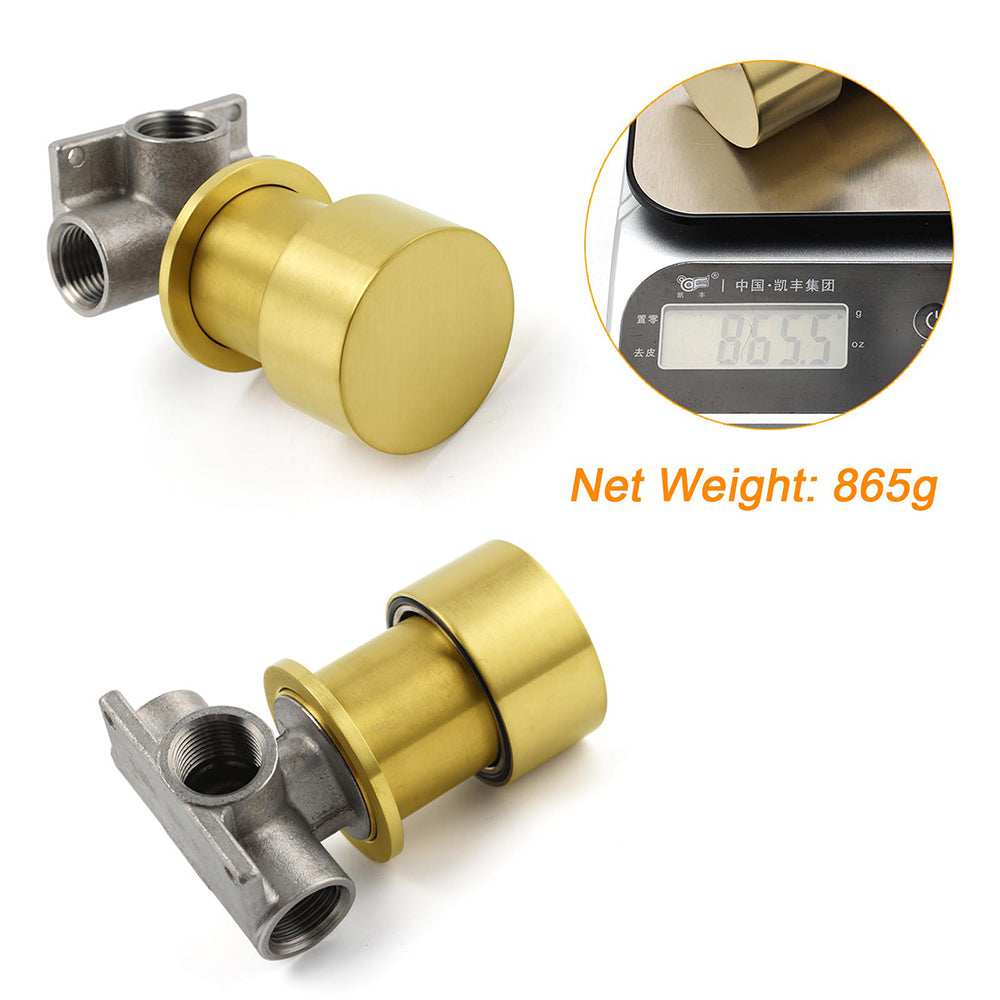 Brushed Gold Round Knob Turn Shower Hot Cold Mixer Tap Valve Ceramic Cartridge V1233-KC1292BG