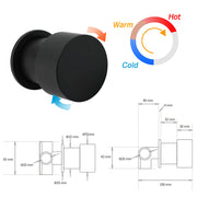 Matt Black Round Knob Concealed Shower Mixer Valve Hot Cold Water Switch Tap Kit V1233-KC1292BL
