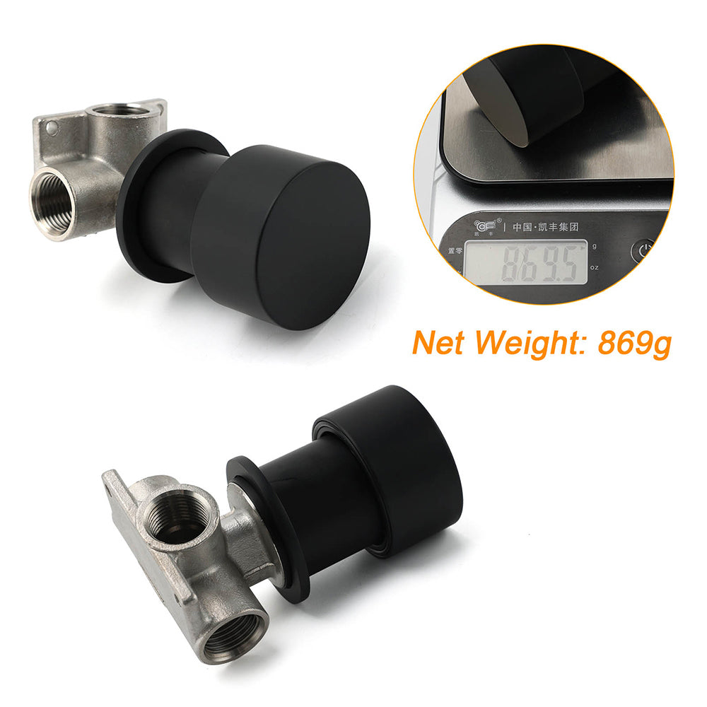 Matt Black Round Knob Concealed Shower Mixer Valve Hot Cold Water Switch Tap Kit V1233-KC1292BL