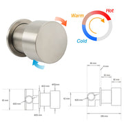 Brushed Nickel Bath Shower Mixer Round 1/4 Knob Hot Cold Tap Cartridge Spindle V1233-KC1292BN