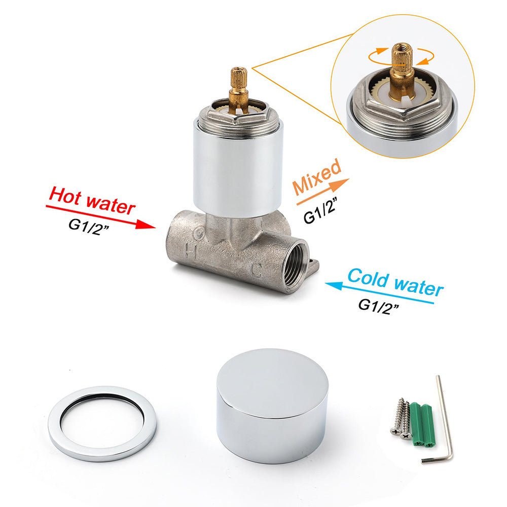 Watermark Chrome 1/4 Turn Switch Hot Cold Water Mixer Bathroom Shower Tap Valve V1233-KC1292CR