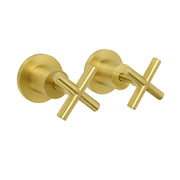 Brushed Gold Shower 1/4 Turn Twin Taps Basin Bath Spout Hot Cold Water Mixer Set V1233-KCR201BG
