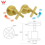 Brushed Gold Shower 1/4 Turn Twin Taps Basin Bath Spout Hot Cold Water Mixer Set V1233-KCR201BG