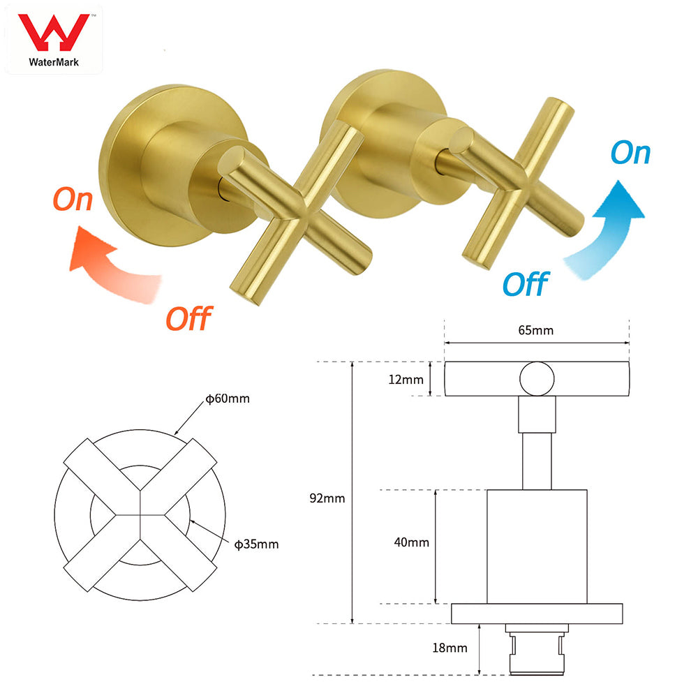 Brushed Gold Shower 1/4 Turn Twin Taps Basin Bath Spout Hot Cold Water Mixer Set V1233-KCR201BG