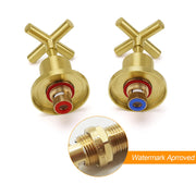 Brushed Gold Shower 1/4 Turn Twin Taps Basin Bath Spout Hot Cold Water Mixer Set V1233-KCR201BG