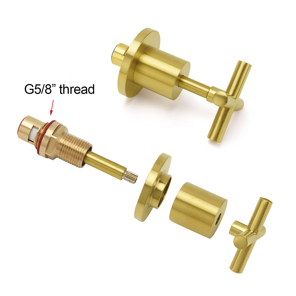 Brushed Gold Shower 1/4 Turn Twin Taps Basin Bath Spout Hot Cold Water Mixer Set V1233-KCR201BG