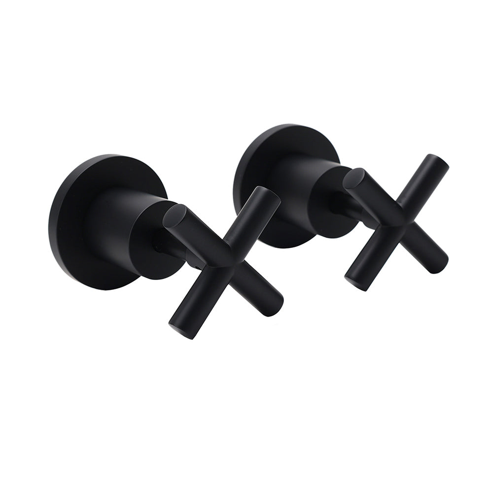 Matt Black 1/4 Turn Twin Taps Hot Cold Water Control Mixer For Bath Spout Shower V1233-KCR201BL