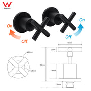 Matt Black 1/4 Turn Twin Taps Hot Cold Water Control Mixer For Bath Spout Shower V1233-KCR201BL