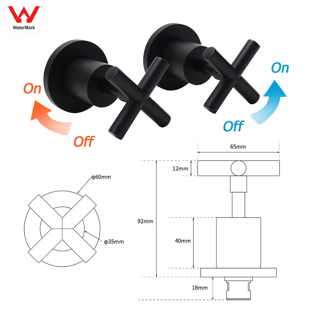 Matt Black 1/4 Turn Twin Taps Hot Cold Water Control Mixer For Bath Spout Shower V1233-KCR201BL