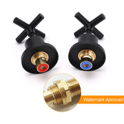 Matt Black 1/4 Turn Twin Taps Hot Cold Water Control Mixer For Bath Spout Shower V1233-KCR201BL
